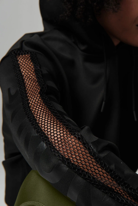 Bluza sportowa krótka z kapturem czarna STRONG ID Branded Crop